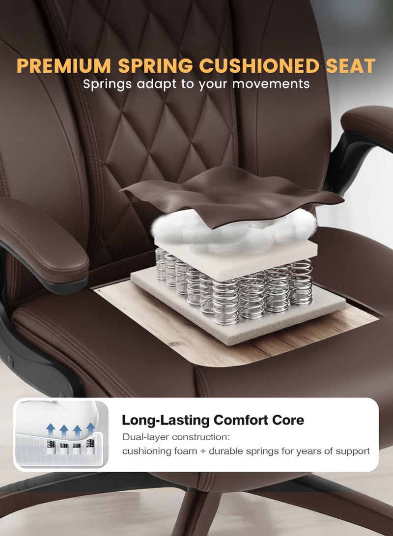 DROGO Ergonomic Premium Leatherette Office Chair for Work at Home, Computer Chair with Flip-Up Armrest, Height Adjustable Leather Seat, Cushioned Headrest, & Lumbar Support | Desk Chair with Multi Level Reclining Brown - Image 5